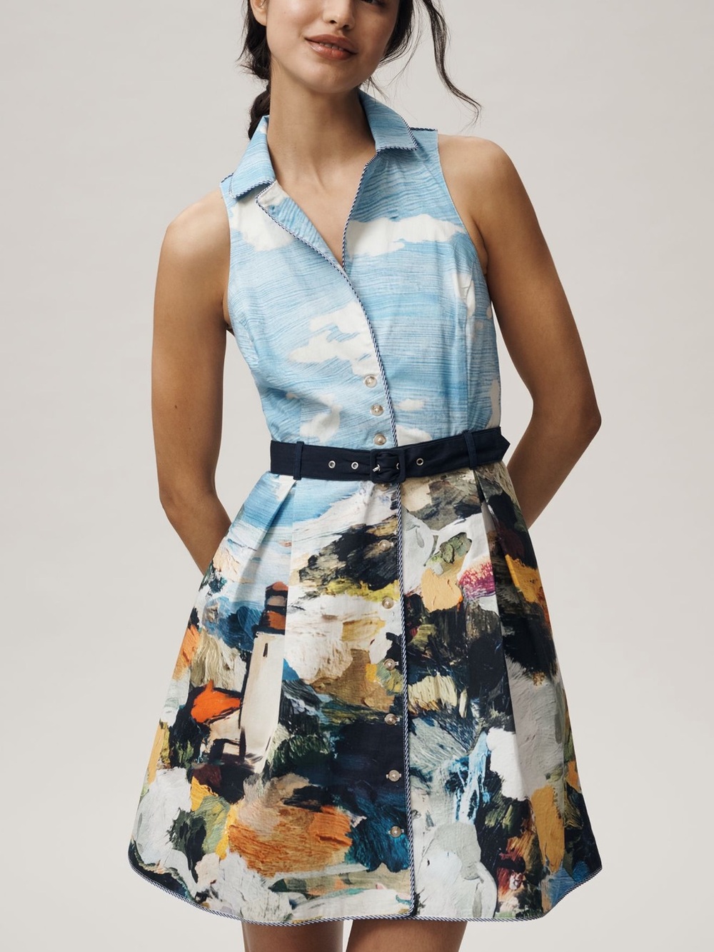 Maeve Anthropologie Collared Fit-and-Flare Mini Dress Blue Pattern Size M NWT